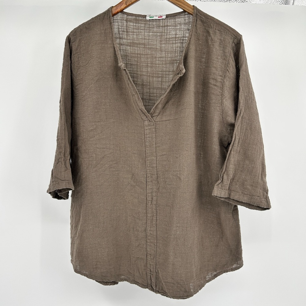 Made in Italy Earthy Granola Boho Tunic Top Womens M/L Lagenlook 100% Cotton